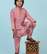 Pink Silk Kurta Pajama Set for Boys Kids Ethnic Wear with Embellished Design