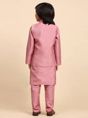 Pink Silk Kurta Pajama Set for Boys Kids Ethnic Wear with Embellished Design 3