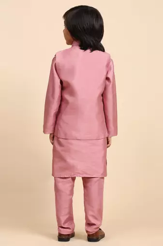 Pink Silk Kurta Pajama Set for Boys Kids Ethnic Wear with Embellished Design