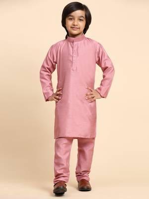 Pink Silk Kurta Pajama Set for Boys Kids Ethnic Wear with Embellished Design 8