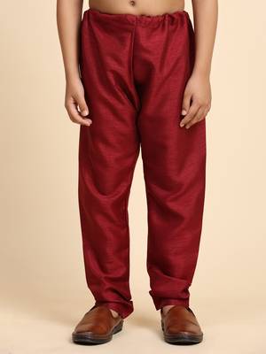 Maroon Silk Kurta Pajama Set for Boys Kids Ethnic Wear with Embellished Design 8
