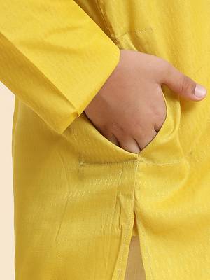 Lemon Cotton Plain Kurta Pajama Set for Boys Kids Traditional Wear with Embellished Design 6