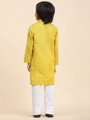Lemon Cotton Plain Kurta Pajama Set for Boys Kids Traditional Wear with Embellished Design 7