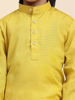 Lemon Cotton Plain Kurta Pajama Set for Boys Kids Traditional Wear with Embellished Design 8