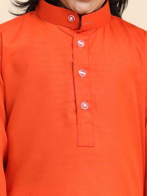 Orange Cotton Plain Kurta Pajama Set for Boys Kids Traditional Wear with Embellished Design 6