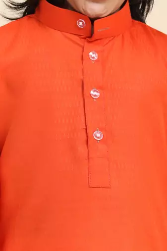 Orange Cotton Plain Kurta Pajama Set for Boys Kids Traditional Wear with Embellished Design