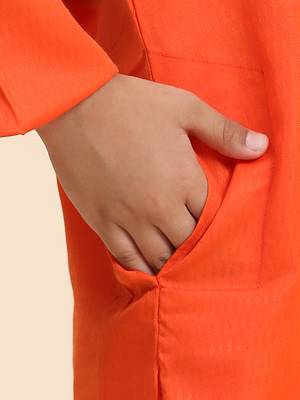 Orange Cotton Plain Kurta Pajama Set for Boys Kids Traditional Wear with Embellished Design 7