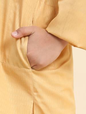Beige Cotton Plain Kurta Pajama Set for Boys Kids Traditional Wear with Embellished Design 6
