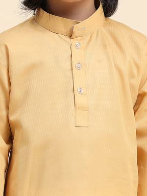Beige Cotton Plain Kurta Pajama Set for Boys Kids Traditional Wear with Embellished Design 7