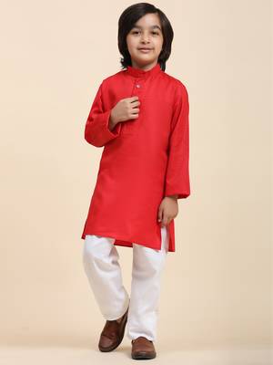 Maroon Cotton Plain Kurta Pajama Set for Boys Kids Traditional Wear with Embellished Design 3