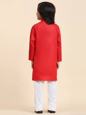 Maroon Cotton Plain Kurta Pajama Set for Boys Kids Traditional Wear with Embellished Design 7