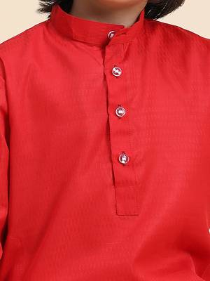 Maroon Cotton Plain Kurta Pajama Set for Boys Kids Traditional Wear with Embellished Design 8