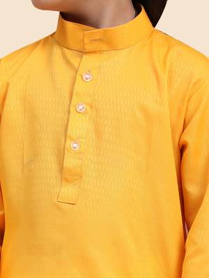 Yellow Cotton Plain Kurta Pajama Set for Boys Kids Traditional Wear with Embellished Design 6