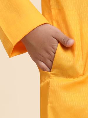 Yellow Cotton Plain Kurta Pajama Set for Boys Kids Traditional Wear with Embellished Design 8