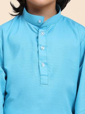 Firozi Cotton Plain Kurta Pajama Set for Boys Kids Traditional Wear with Embellished Design 8