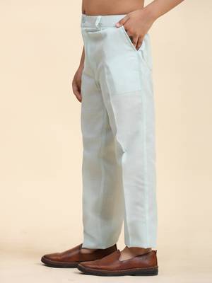 Light Blue Mirror work Cotton Kurta Pajama with Waistcoat set for Boys Ethnic Wear 8