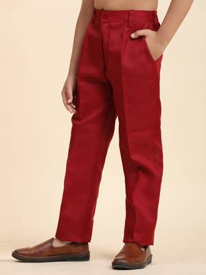 Maroon Mirror work Cotton Kurta Pajama with Waistcoat set for Boys Ethnic Wear 8