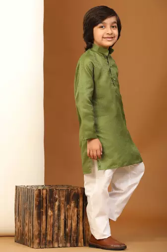 Green Printed work Cotton Kurta Pajama set for Boys Ethnic Wear