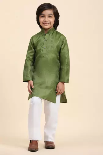 Green Printed work Cotton Kurta Pajama set for Boys Ethnic Wear