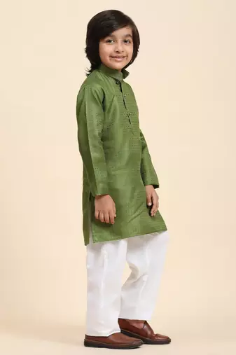Green Printed work Cotton Kurta Pajama set for Boys Ethnic Wear