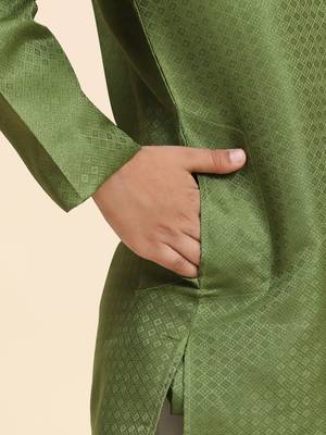 Green Printed work Cotton Kurta Pajama set for Boys Ethnic Wear 6