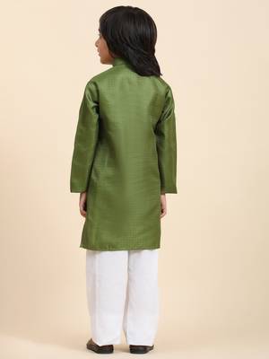 Green Printed work Cotton Kurta Pajama set for Boys Ethnic Wear 7