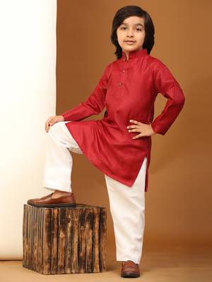 Maroon Printed work Cotton Kurta Pajama set for Boys Ethnic Wear 1