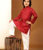 Maroon Printed work Cotton Kurta Pajama set for Boys Ethnic Wear