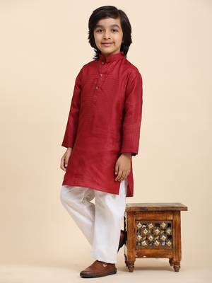 Maroon Printed work Cotton Kurta Pajama set for Boys Ethnic Wear 2
