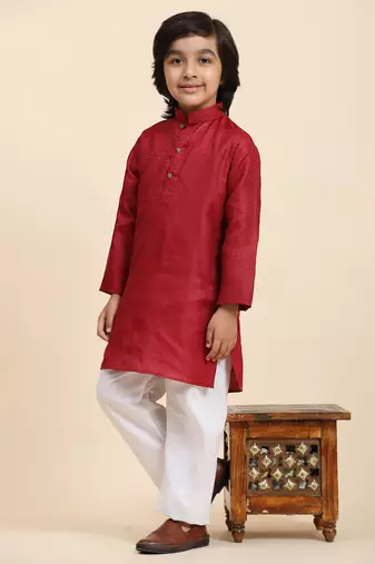 Maroon Printed work Cotton Kurta Pajama set for Boys Ethnic Wear