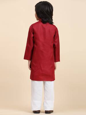 Maroon Printed work Cotton Kurta Pajama set for Boys Ethnic Wear 3