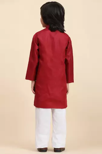 Maroon Printed work Cotton Kurta Pajama set for Boys Ethnic Wear