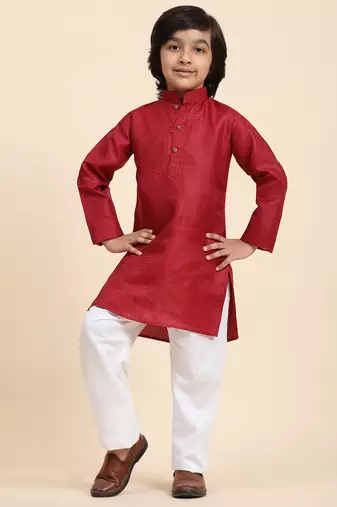Maroon Printed work Cotton Kurta Pajama set for Boys Ethnic Wear