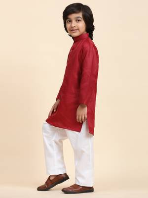 Maroon Printed work Cotton Kurta Pajama set for Boys Ethnic Wear 5