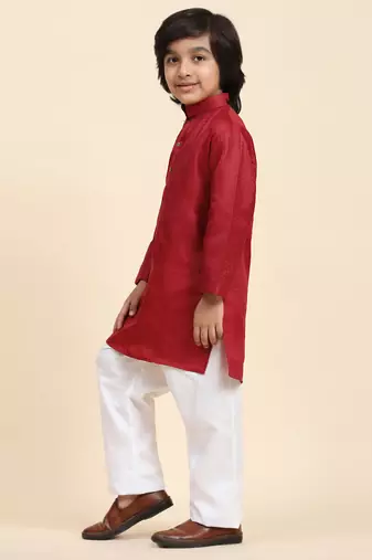 Maroon Printed work Cotton Kurta Pajama set for Boys Ethnic Wear