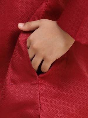 Maroon Printed work Cotton Kurta Pajama set for Boys Ethnic Wear 6