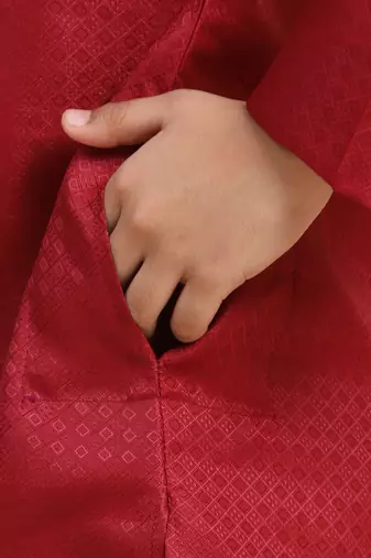 Maroon Printed work Cotton Kurta Pajama set for Boys Ethnic Wear