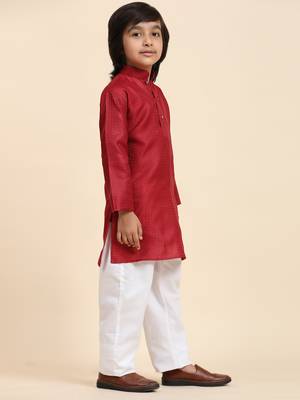 Maroon Printed work Cotton Kurta Pajama set for Boys Ethnic Wear 7