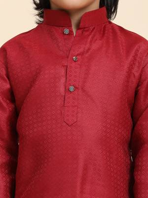 Maroon Printed work Cotton Kurta Pajama set for Boys Ethnic Wear 8