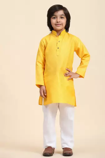 Yellow Printed work Cotton Kurta Pajama set for Boys Ethnic Wear