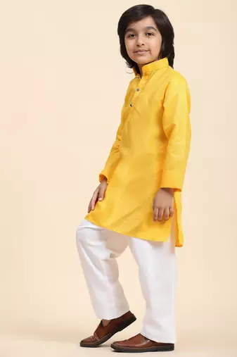 Yellow Printed work Cotton Kurta Pajama set for Boys Ethnic Wear