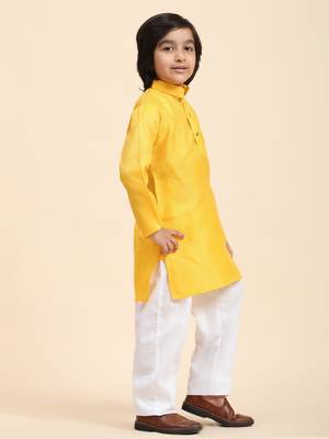 Yellow Printed work Cotton Kurta Pajama set for Boys Ethnic Wear 5
