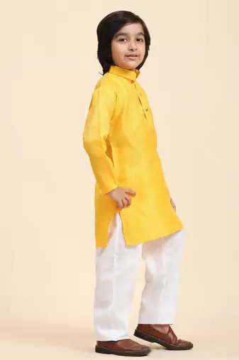Yellow Printed work Cotton Kurta Pajama set for Boys Ethnic Wear
