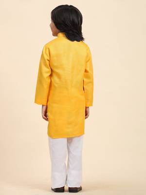 Yellow Printed work Cotton Kurta Pajama set for Boys Ethnic Wear 6