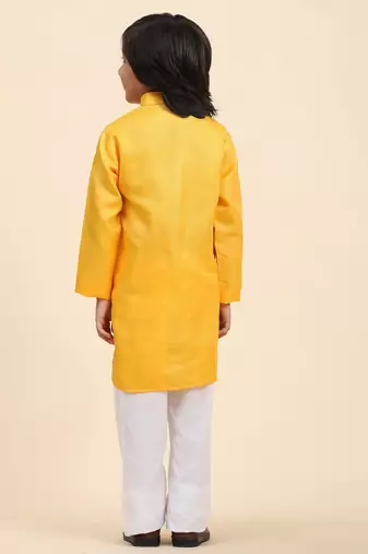 Yellow Printed work Cotton Kurta Pajama set for Boys Ethnic Wear