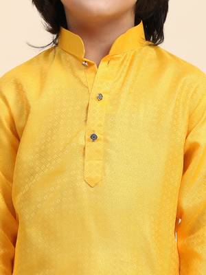 Yellow Printed work Cotton Kurta Pajama set for Boys Ethnic Wear 7