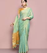 Elora tissue linen plain chanderi designer saree for women (sea green)
