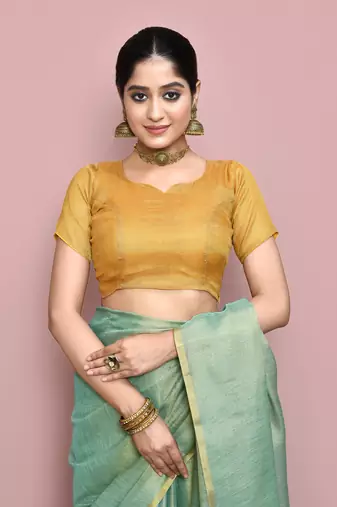 Elora tissue linen plain chanderi designer saree for women (sea green)