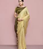 Elora tissue linen plain chanderi designer saree for women (beige)