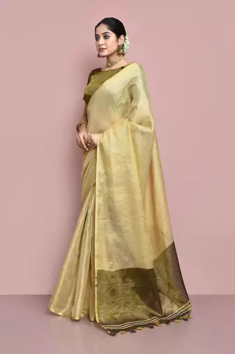 Elora tissue linen plain chanderi designer saree for women (beige)
